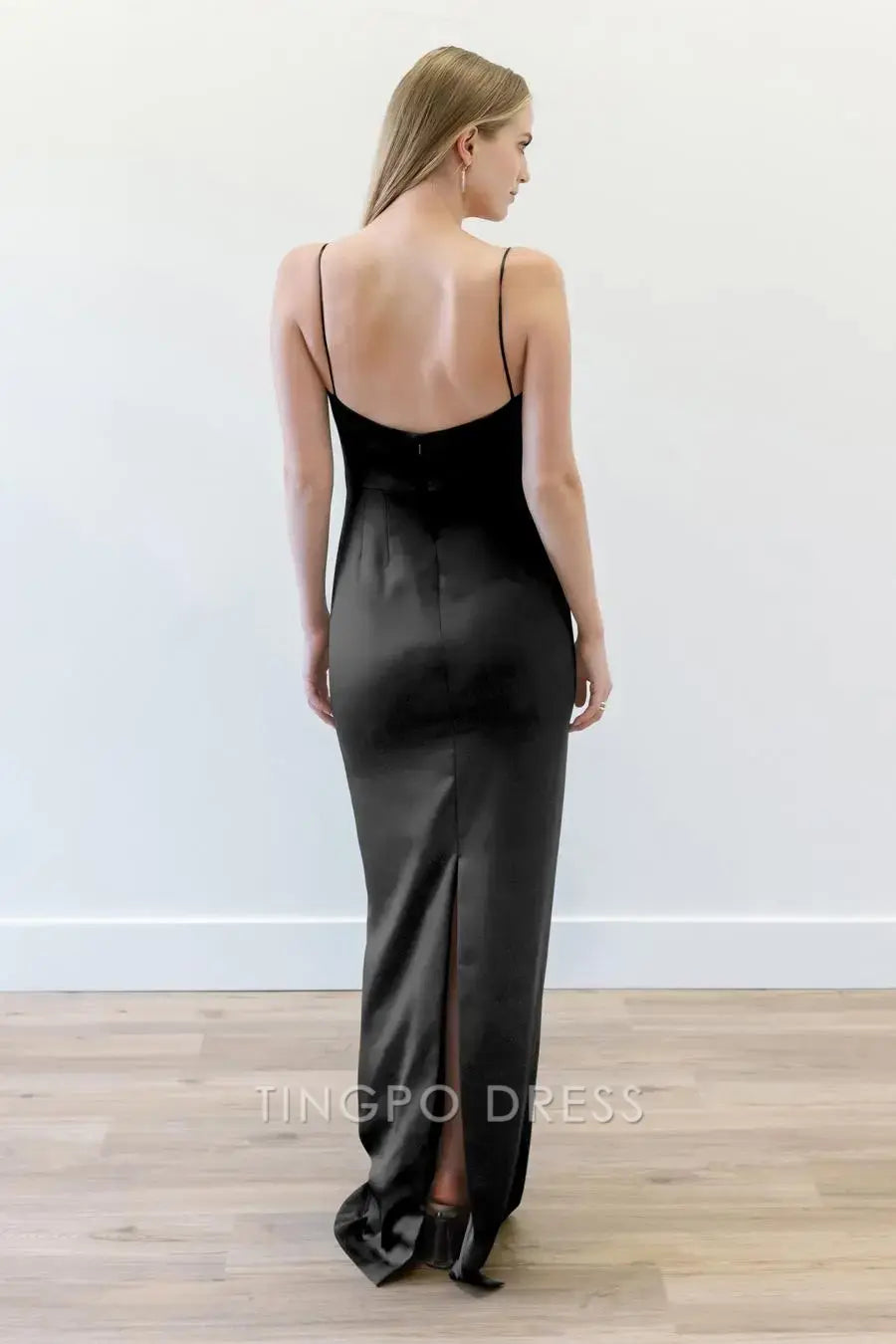 TingPo Wholesale Elegant Thin shoulder strap straight tube backless tight zipper straight tube dress floor length skirt formal women's dress